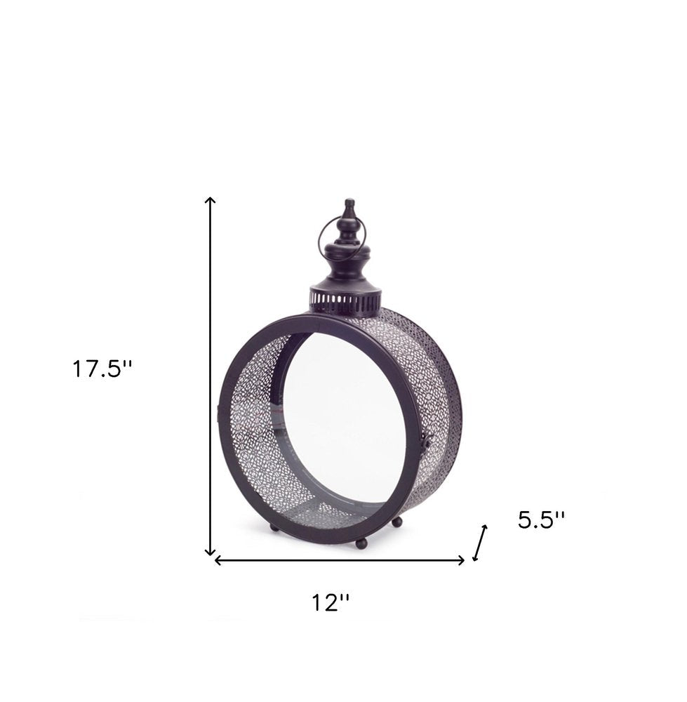 18" Black Ornate Metal Centerpiece Lantern Candle Holder HomeRoots