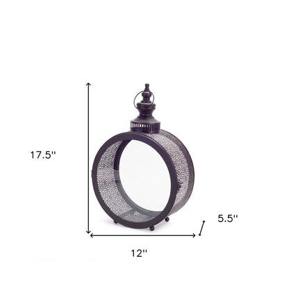 18" Black Ornate Metal Centerpiece Lantern Candle Holder HomeRoots
