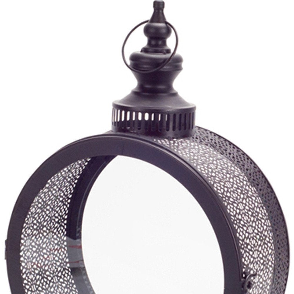 18" Black Ornate Metal Centerpiece Lantern Candle Holder HomeRoots