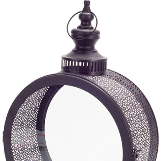 18" Black Ornate Metal Centerpiece Lantern Candle Holder HomeRoots