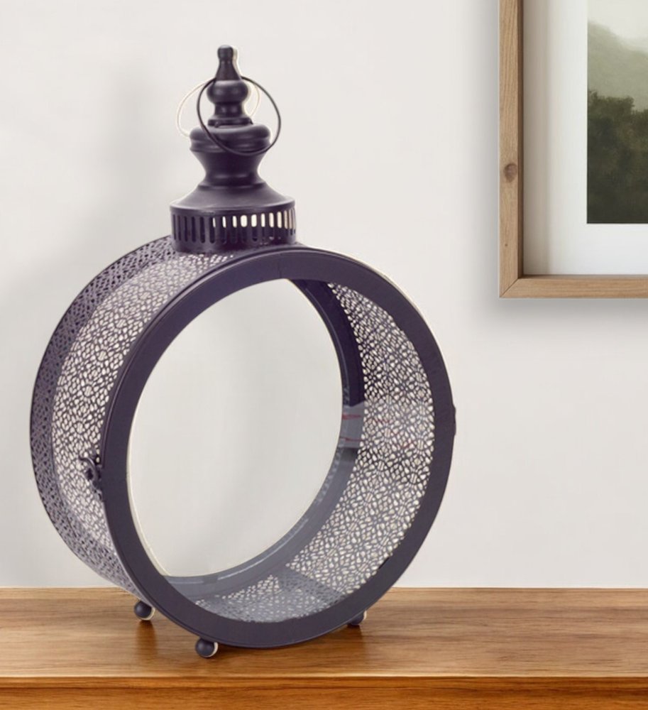 18" Black Ornate Metal Centerpiece Lantern Candle Holder HomeRoots