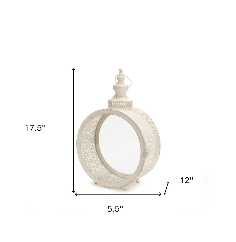 18" Ivory Ornate Metal Floor Lantern Candle Holder HomeRoots