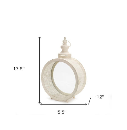18" Ivory Ornate Metal Floor Lantern Candle Holder HomeRoots