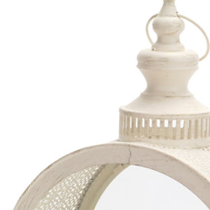 18" Beige Flameless Floor Lantern Candle Holder