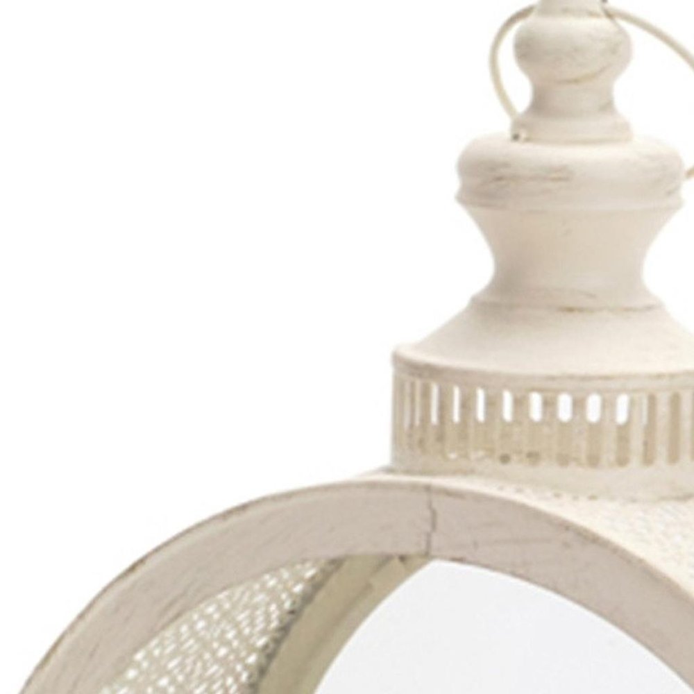 18" Ivory Ornate Metal Floor Lantern Candle Holder HomeRoots