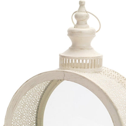 18" Ivory Ornate Metal Floor Lantern Candle Holder HomeRoots