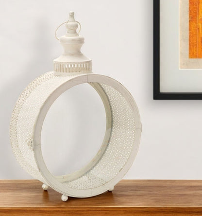 18" Ivory Ornate Metal Floor Lantern Candle Holder HomeRoots