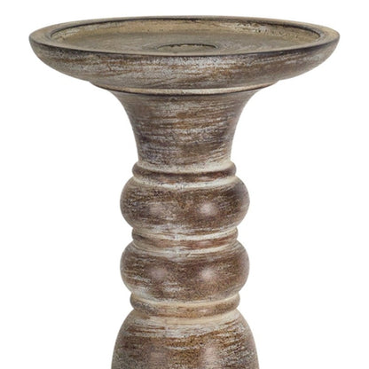 Set of Three Brown Distressed Stone Tabletop Taper Candlesticks HomeRoots