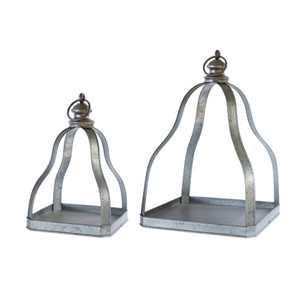 Set of Two Gray Distressed Galvanized Metal Tabletop Lantern Candle Holders HomeRoots