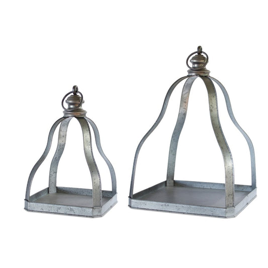 Set of Two Gray Distressed Galvanized Metal Tabletop Lantern Candle Holders HomeRoots