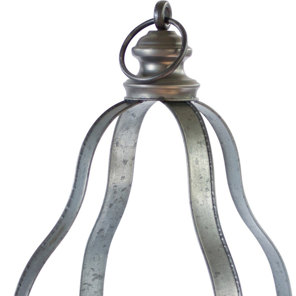 Set of Two Gray Distressed Galvanized Metal Tabletop Lantern Candle Holders HomeRoots