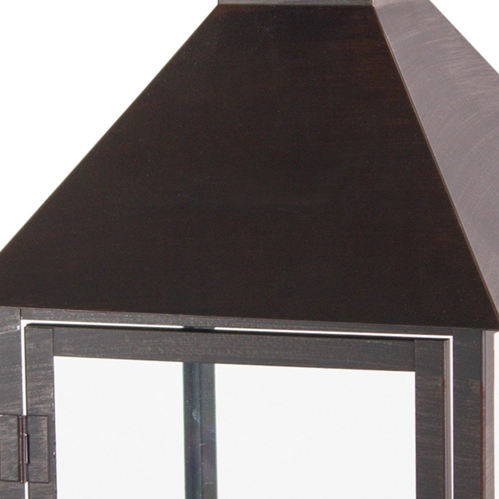 Set of Two Black Geometric Iron And Glass Floor Lantern Candle Holders HomeRoots