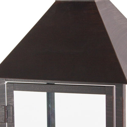 Set of Two Black Geometric Iron And Glass Floor Lantern Candle Holders HomeRoots