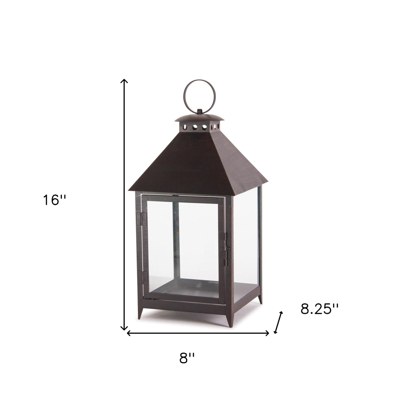 Set of Two Black Iron and Glass Geometric Floor Lantern Candle Holders