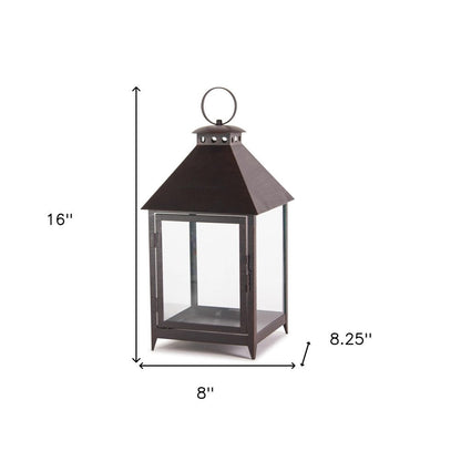 Set of Two Black Geometric Iron And Glass Floor Lantern Candle Holders HomeRoots