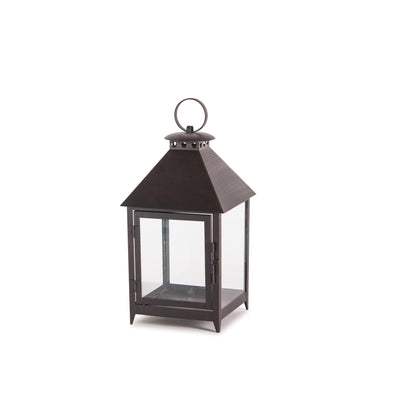 Set of Two Black Iron and Glass Geometric Floor Lantern Candle Holders