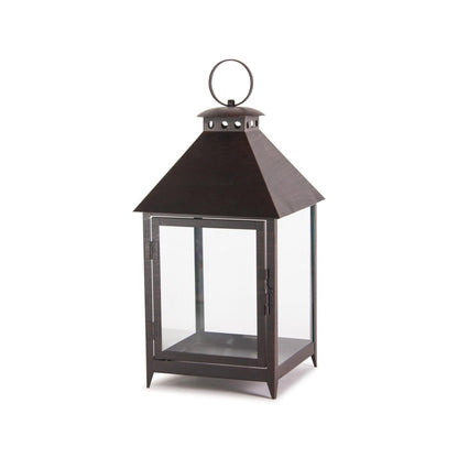 Set of Two Black Geometric Iron And Glass Floor Lantern Candle Holders HomeRoots