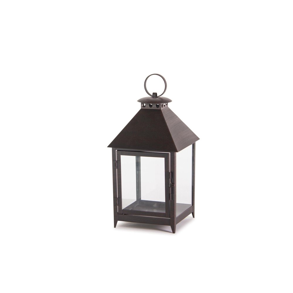 Set of Two Black Geometric Iron And Glass Floor Lantern Candle Holders HomeRoots