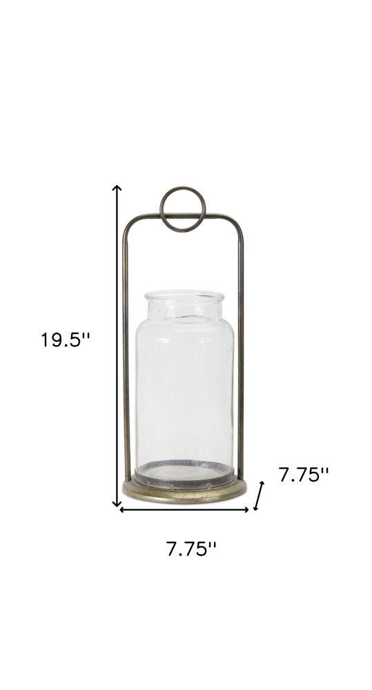 Set of Two Bronze Metal And Glass Tabletop Hurricane Candle Holders HomeRoots