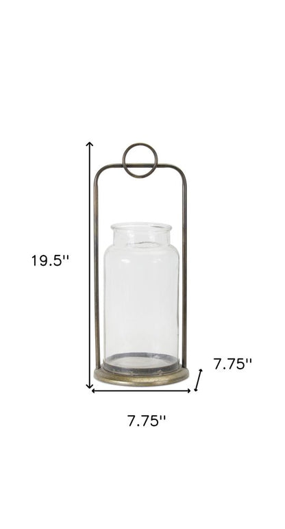 Set of Two Bronze Metal And Glass Tabletop Hurricane Candle Holders HomeRoots