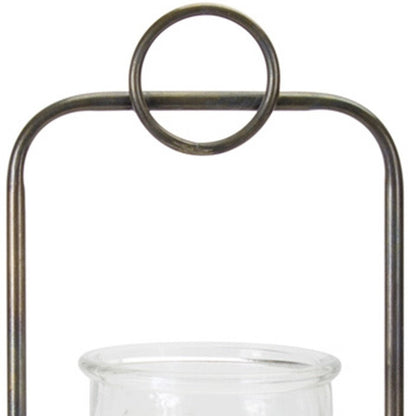 Set of Two Bronze Metal And Glass Tabletop Hurricane Candle Holders HomeRoots