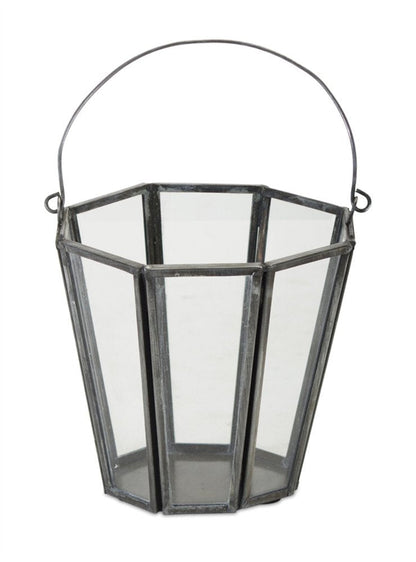 Set of Four Gray Distressed Geometric Iron And Glass Tabletop Votive Candle Holders HomeRoots