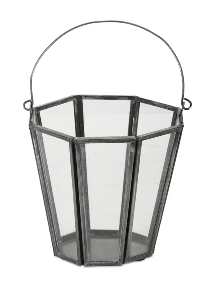 Set of Four Gray Distressed Geometric Iron And Glass Tabletop Votive Candle Holders HomeRoots