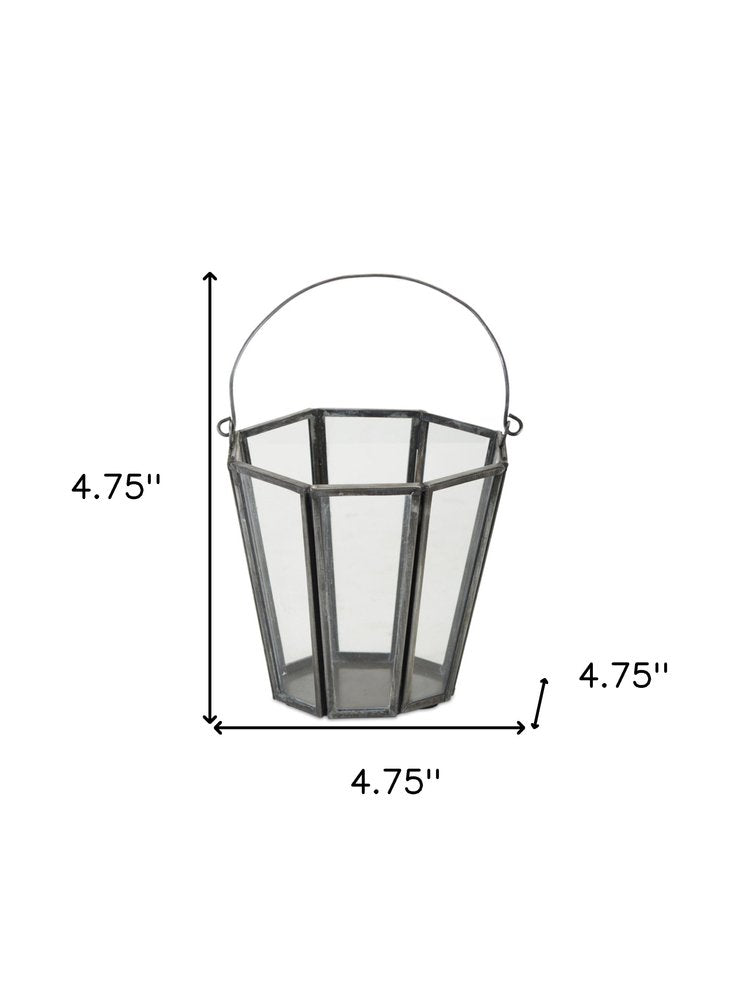 Set of Four Gray Distressed Geometric Iron And Glass Tabletop Votive Candle Holders HomeRoots