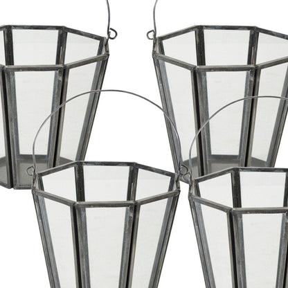 Set of Four Gray Distressed Geometric Iron And Glass Tabletop Votive Candle Holders HomeRoots