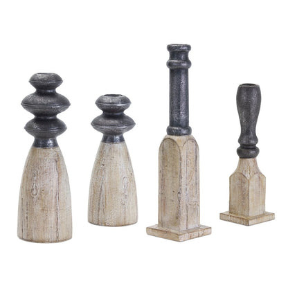 Set of Four Natural and Black Resin and Stone Powder Ornate Tabletop HomeRoots