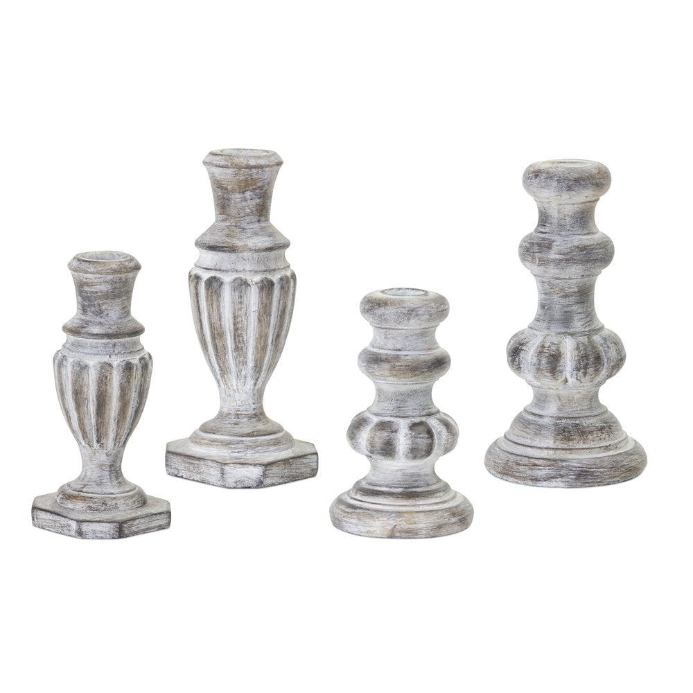 Set of Four White Washed Resin Tabletop Candle Sticks HomeRoots