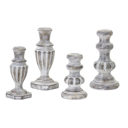 Set of Four White Washed Resin Tabletop Candle Sticks HomeRoots
