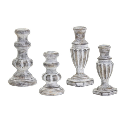 Set of Four White Washed Resin Tabletop Candle Sticks HomeRoots