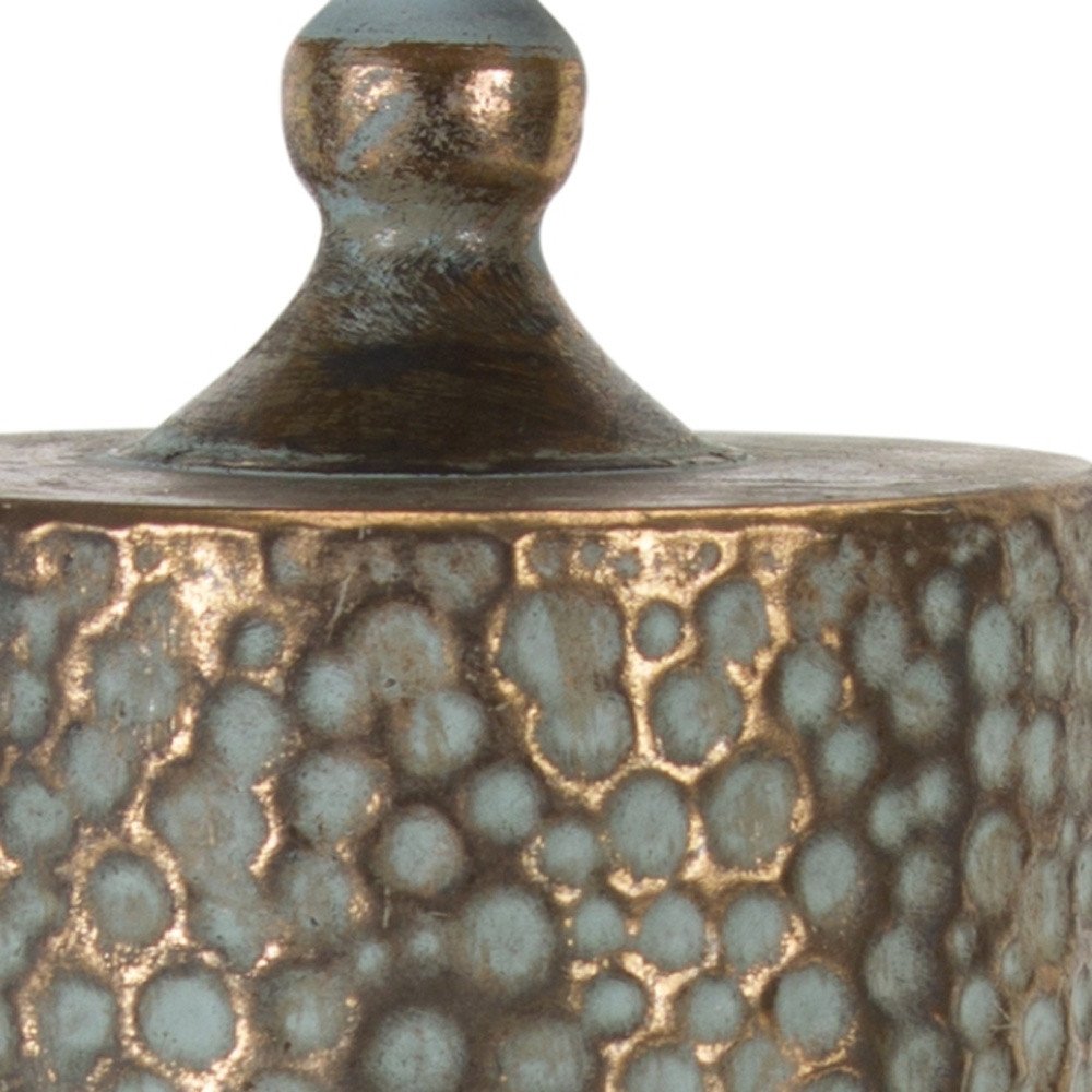 Set of Three Bronze Distressed Abstract Metal Tabletop Pillar Candle Holders HomeRoots