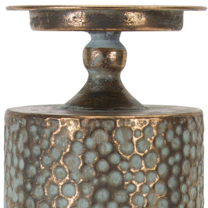 Set of Three Bronze Distressed Abstract Metal Tabletop Pillar Candle Holders HomeRoots
