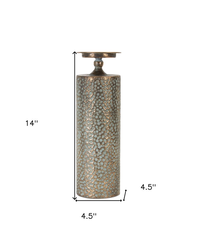 Set of Three Bronze Distressed Abstract Metal Tabletop Pillar Candle Holders HomeRoots