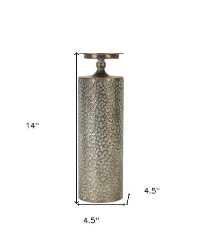 Set of Three Bronze Distressed Abstract Metal Tabletop Pillar Candle Holders HomeRoots