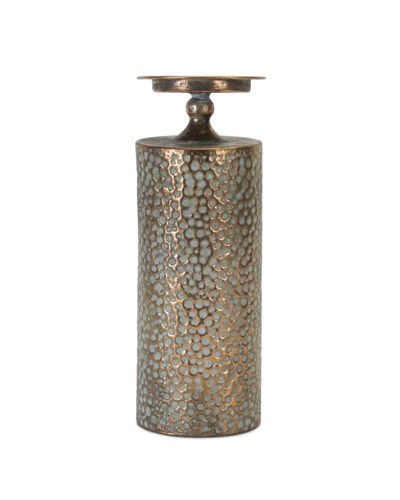 Set of Three Bronze Distressed Abstract Metal Tabletop Pillar Candle Holders HomeRoots