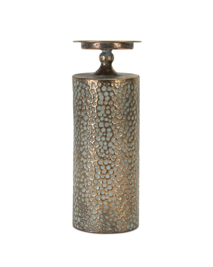 Set of Three Bronze Distressed Abstract Metal Tabletop Pillar Candle Holders HomeRoots