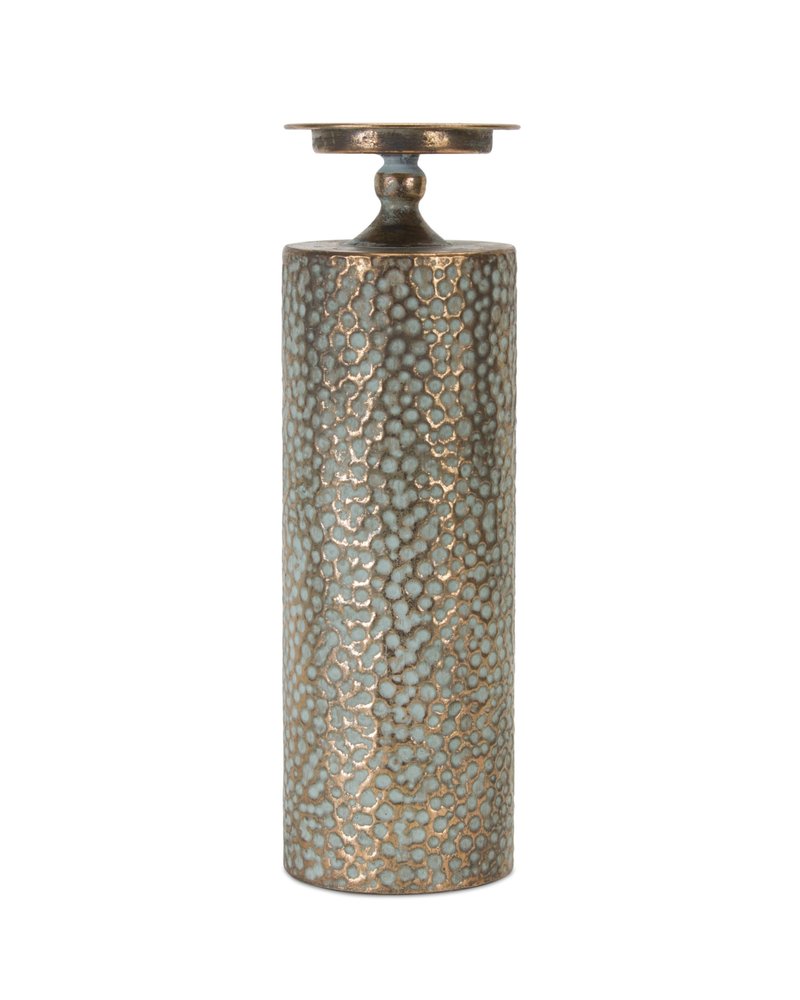 Set of Three Bronze Distressed Abstract Metal Tabletop Pillar Candle Holders HomeRoots