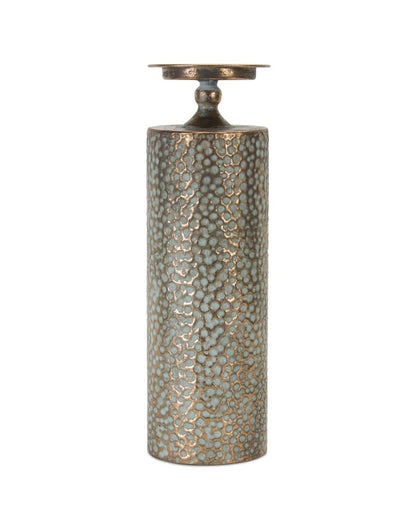 Set of Three Bronze Distressed Abstract Metal Tabletop Pillar Candle Holders HomeRoots