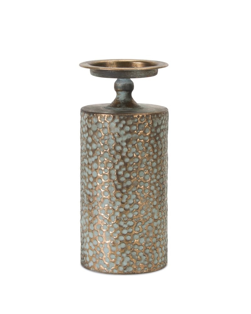 Set of Three Bronze Distressed Abstract Metal Tabletop Pillar Candle Holders HomeRoots