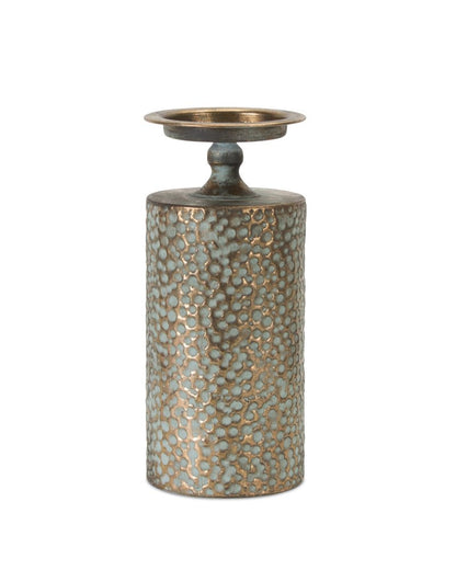 Set of Three Bronze Distressed Abstract Metal Tabletop Pillar Candle Holders HomeRoots