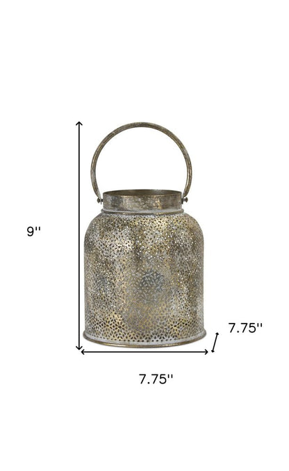 Set of Two Gold Distressed Metal Tabletop Taper Candlesticks HomeRoots