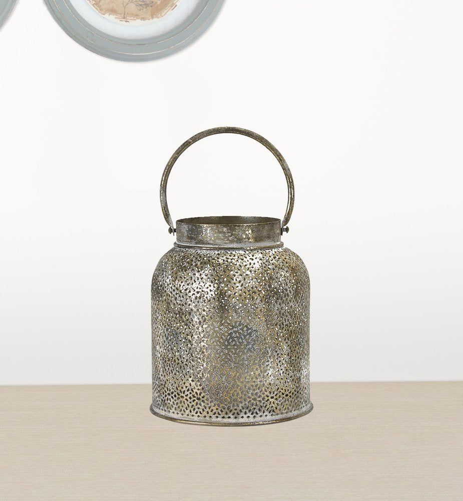 Set of Two Gold Distressed Metal Tabletop Taper Candlesticks HomeRoots