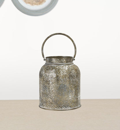 Set of Two Gold Distressed Metal Tabletop Taper Candlesticks HomeRoots