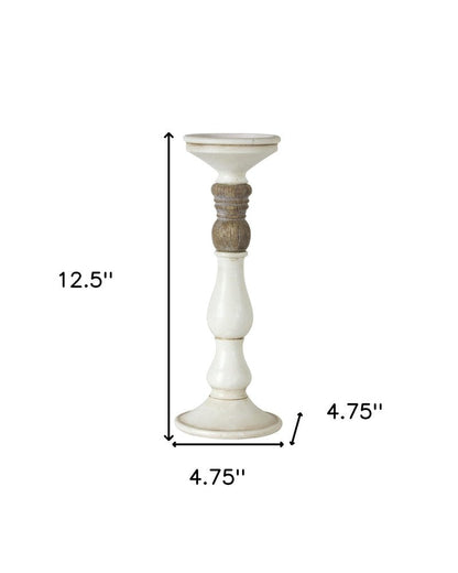 Set of Three Ivory and Natural Resin Tabletop Pillar Candle Holders HomeRoots