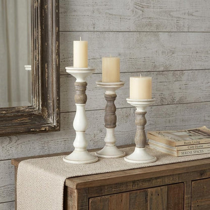Set of Three Ivory and Natural Resin Tabletop Pillar Candle Holders HomeRoots