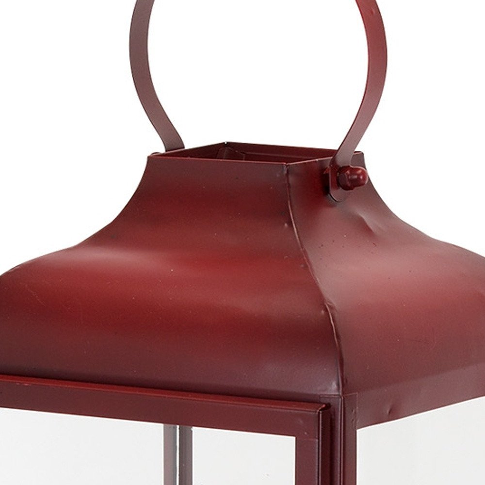 Set of Two Red Distressed Iron Floor Lantern Candle Holders HomeRoots