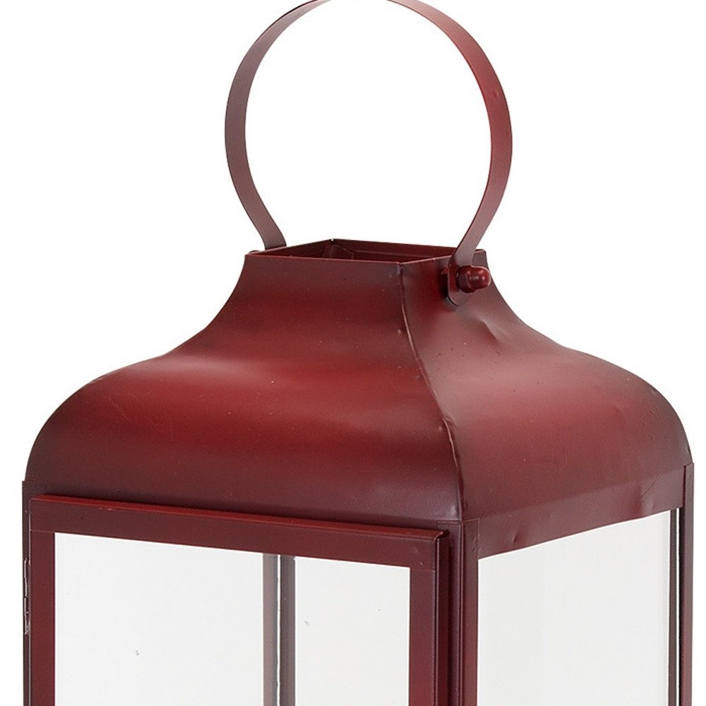 Set of Two Red Distressed Iron Floor Lantern Candle Holders HomeRoots